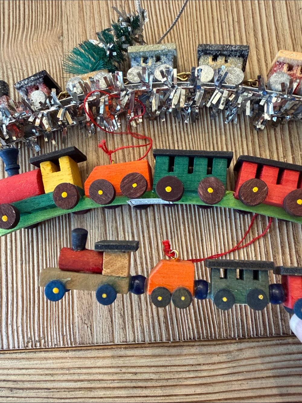 Vintage Wood Christmas Ornaments Midwest Taiwan Trains Set of 4 - Picture 5 of 8